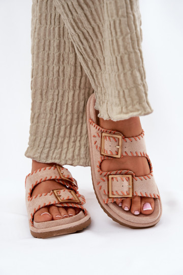 Pantoufles pour femmes avec boucles I Ozdobnym Obszyciem beige Visley 2