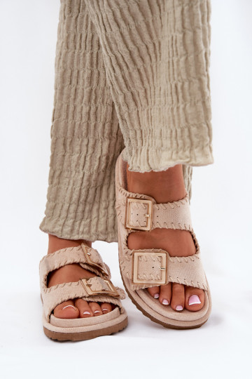 Pantoufles pour femmes avec boucles I Ozdobnym Obszyciem beige Visley 2