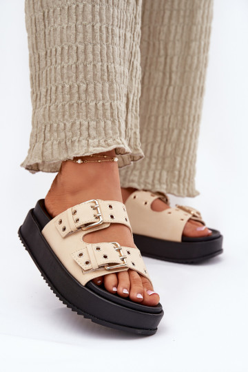 Pantoufles pour femmes avec boucles avec une plateforme beige Nilatha 2