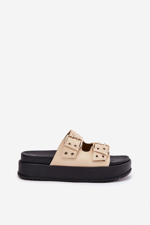 Pantoufles pour femmes avec boucles avec une plateforme beige Nilatha