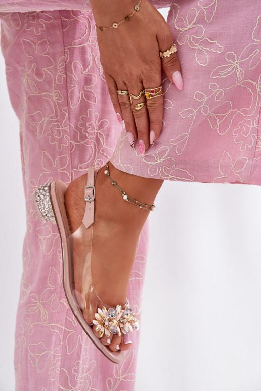 Voir à travers des sandales Sur un talon bas Avec décoration D&A MR51-709 couleur rose Voir à travers des sandales Sur un talon bas Avec décoration D&A MR51-709 couleur rose