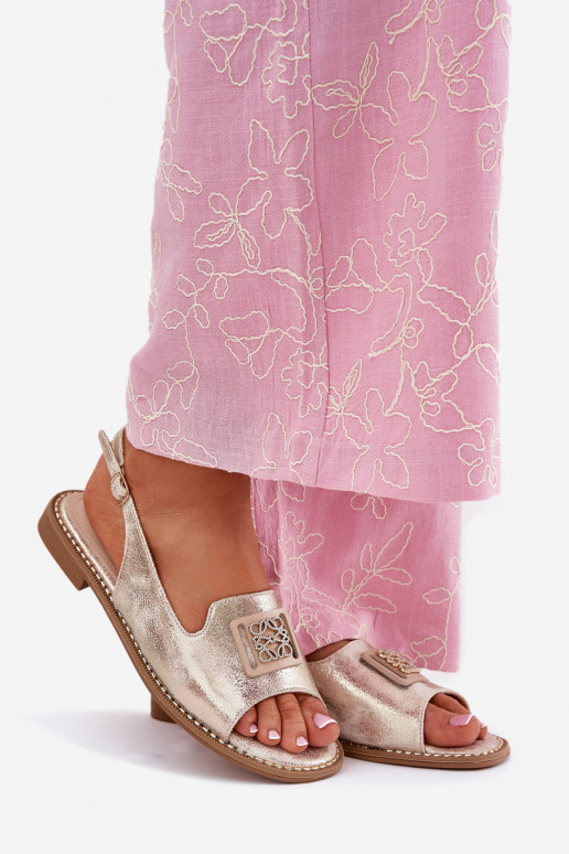 Style élégant Sandales pour femmes avec des talons larges avec des ornements S.Barski KV51-082 couleur dorée