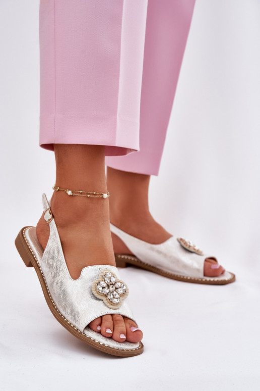 Sandales pour femmes avec des talons larges Avec des décorations Detalem S.Barski KV51-080 couleur argent