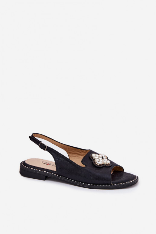 Sandales pour femmes avec des talons larges Avec des décorations Detalem S.Barski KV51-080 couleur noire Sandales pour femmes avec des talons larges Avec des décorations Detalem S.Barski KV51-080 couleur noire