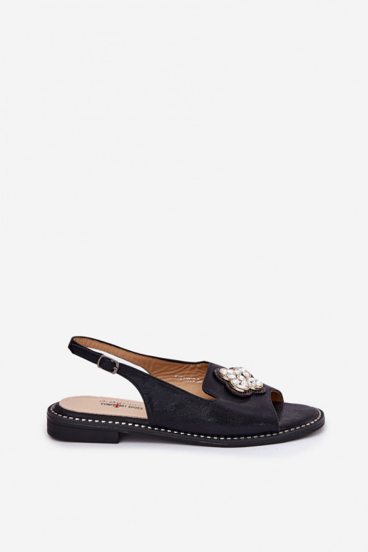 Sandales pour femmes avec des talons larges Avec des décorations Detalem S.Barski KV51-080 couleur noire Sandales pour femmes avec des talons larges Avec des décorations Detalem S.Barski KV51-080 couleur noire