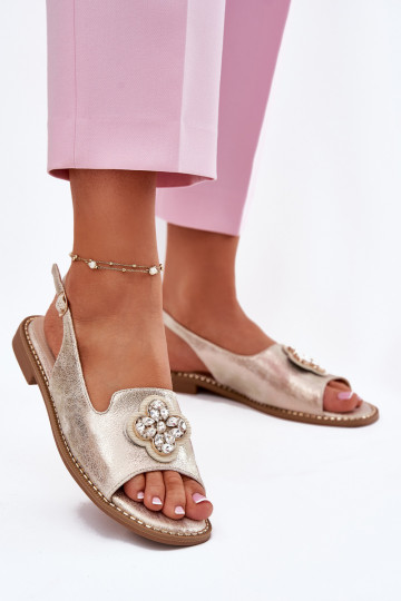 Sandales pour femmes avec des talons larges Avec des décorations Detalem S.Barski KV51-080 couleur dorée 2