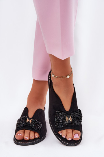 Sandales pour femmes avec des rubans avec des talons larges S.Barski KV51-014 couleur noire 2