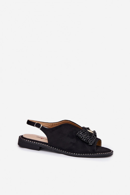 Sandales pour femmes avec des rubans avec des talons larges S.Barski KV51-014 couleur noire