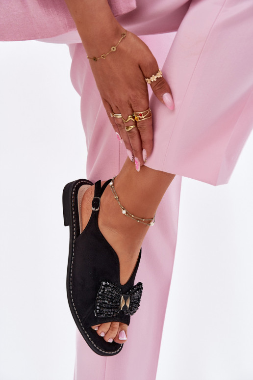 Sandales pour femmes avec des rubans avec des talons larges S.Barski KV51-014 couleur noire