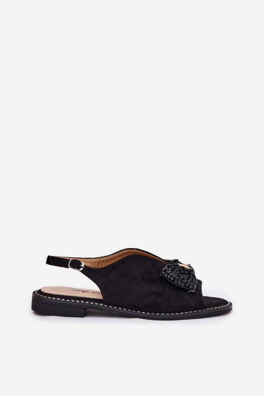 Sandales pour femmes avec des rubans avec des talons larges S.Barski KV51-014 couleur noire