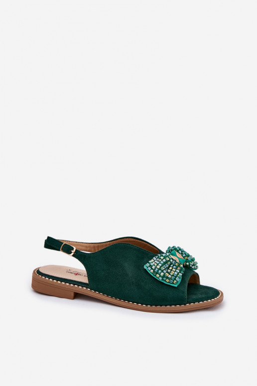 Sandales pour femmes avec des rubans avec des talons larges S.Barski KV51-014 couleur verte