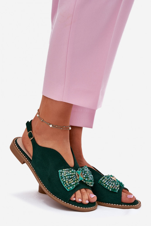 Sandales pour femmes avec des rubans avec des talons larges S.Barski KV51-014 couleur verte