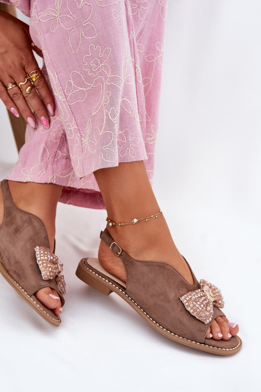 Sandales pour femmes avec des rubans avec des talons larges S.Barski KV51-014 beige