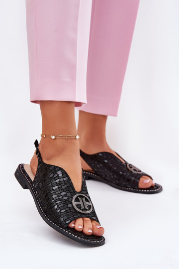 Sandales pour femmes avec des talons larges avec des ornements S.Barski KV51-094 couleur noire 2