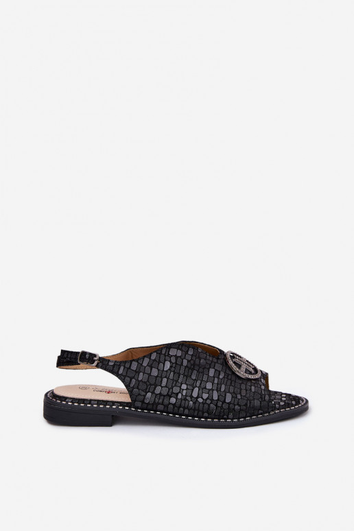 Sandales pour femmes avec des talons larges avec des ornements S.Barski KV51-094 couleur noire