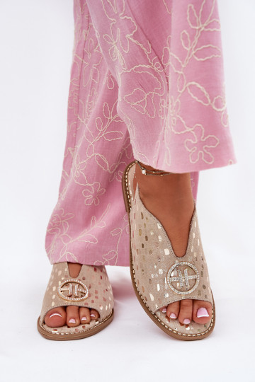 Sandales pour femmes avec des talons larges avec des ornements S.Barski KV51-094 couleur dorée 2