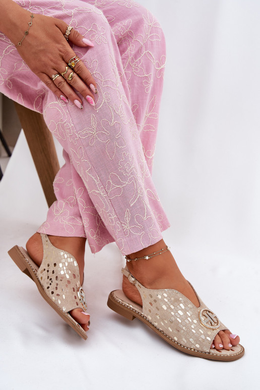 Sandales pour femmes avec des talons larges avec des ornements S.Barski KV51-094 couleur dorée