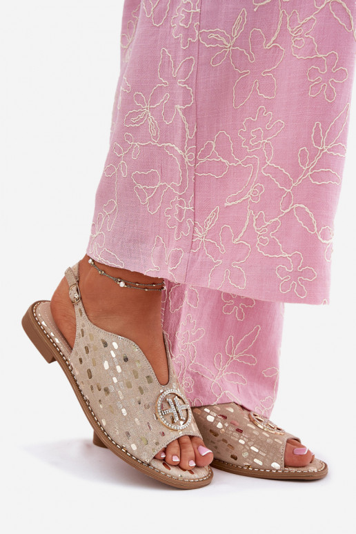 Sandales pour femmes avec des talons larges avec des ornements S.Barski KV51-094 couleur dorée