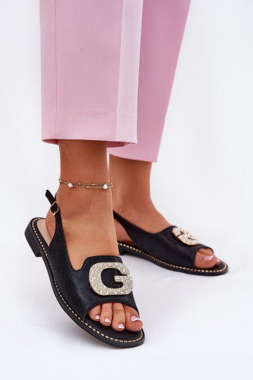 Sandales pour femmes Avec des décorations Detalem S.Barski KV51-081 couleur noire