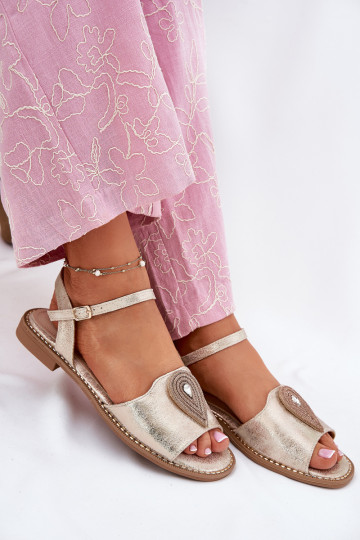 Sandales pour femmes avec des talons larges avec des ornements S.Barski KV51-098 couleur dorée
