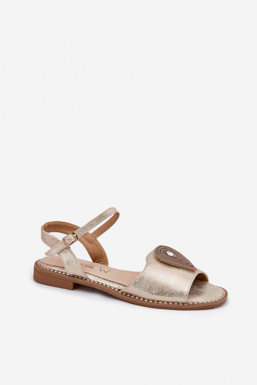 Sandales pour femmes avec des talons larges avec des ornements S.Barski KV51-098 couleur dorée Sandales pour femmes avec des talons larges avec des ornements S.Barski KV51-098 couleur dorée