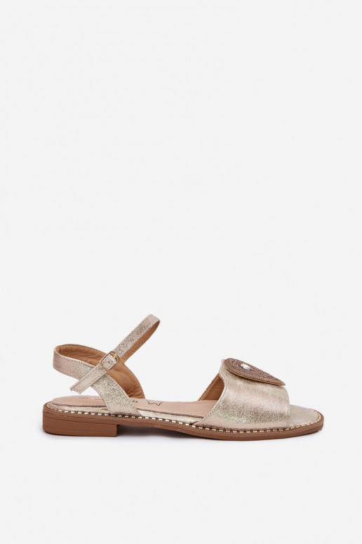 Sandales pour femmes avec des talons larges avec des ornements S.Barski KV51-098 couleur dorée Sandales pour femmes avec des talons larges avec des ornements S.Barski KV51-098 couleur dorée