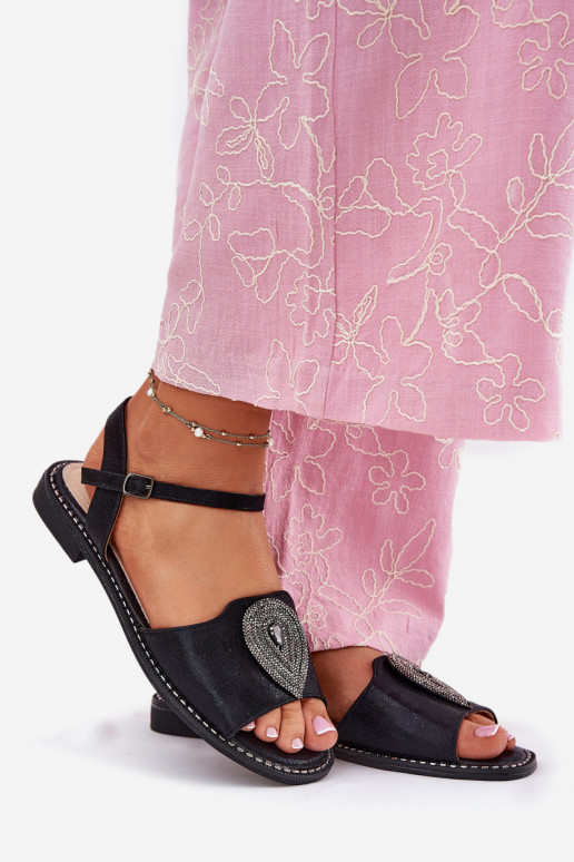 Sandales pour femmes avec des talons larges avec des ornements S.Barski KV51-098 couleur noire