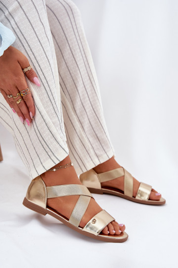 Sandales plates pour femmes Z Elastycznymi Paskami couleur dorée Il fautrinea