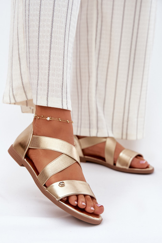Sandales plates pour femmes Z Elastycznymi Paskami couleur dorée Il fautrinea