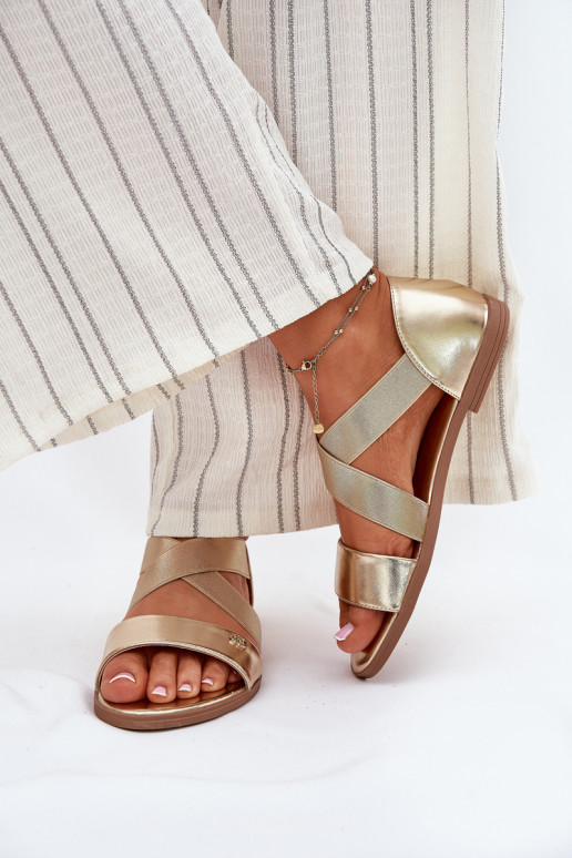 Sandales plates pour femmes Z Elastycznymi Paskami couleur dorée Il fautrinea