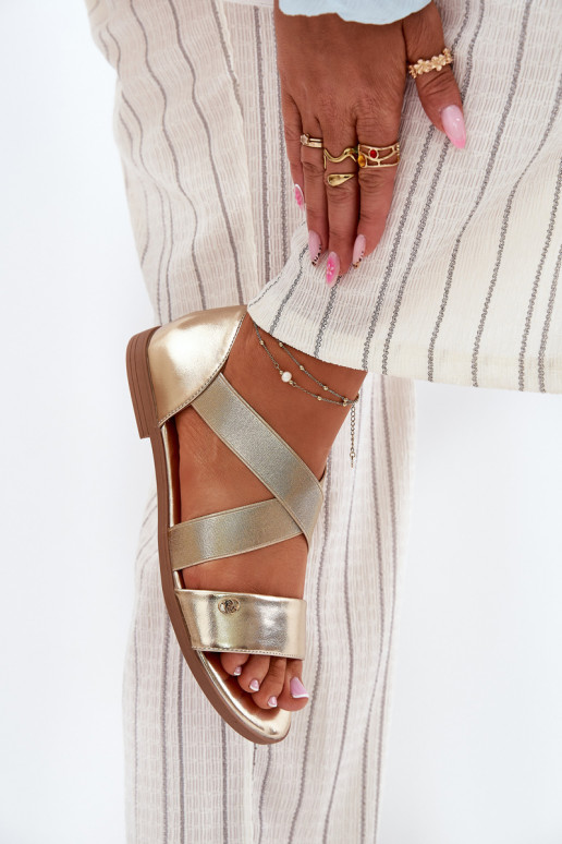 Sandales plates pour femmes Z Elastycznymi Paskami couleur dorée Il fautrinea