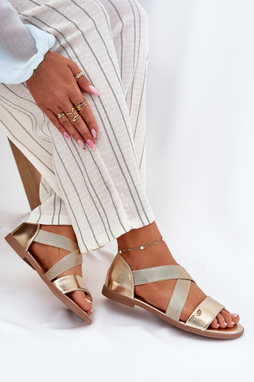 Sandales plates pour femmes Z Elastycznymi Paskami couleur dorée Il fautrinea