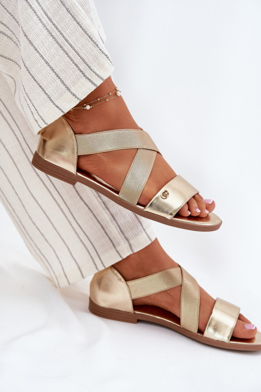 Sandales plates pour femmes Z Elastycznymi Paskami couleur dorée Il fautrinea