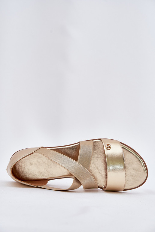 Sandales plates pour femmes Z Elastycznymi Paskami couleur dorée Il fautrinea