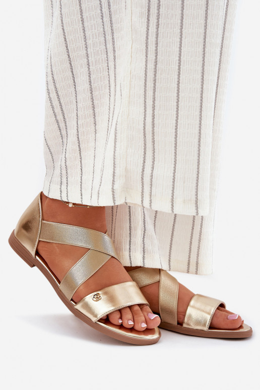 Sandales plates pour femmes Z Elastycznymi Paskami couleur dorée Il fautrinea