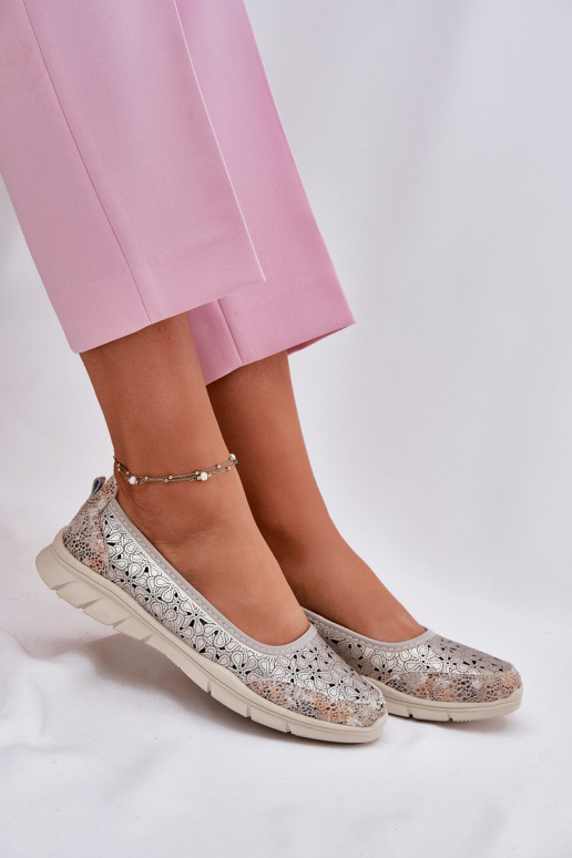 Peau avec des éléments ajourés  Ballerines couleur dorée Leaneila Peau avec des éléments ajourés  Ballerines couleur dorée Leaneila