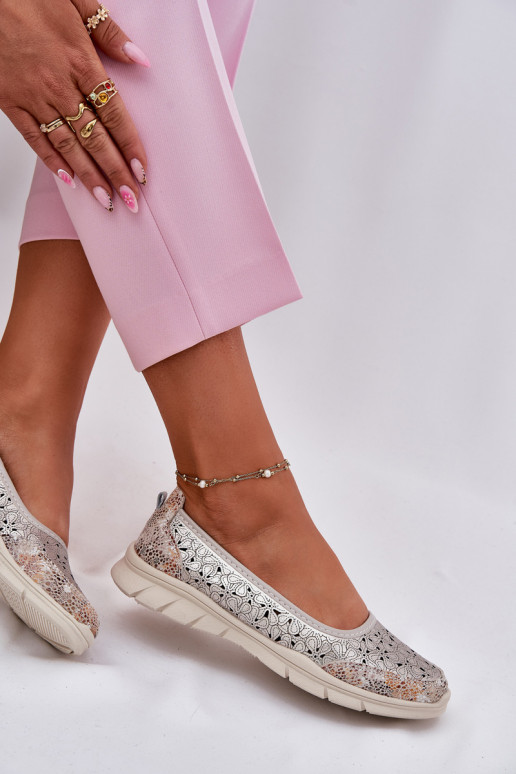 Peau avec des éléments ajourés  Ballerines couleur dorée Leaneila Peau avec des éléments ajourés  Ballerines couleur dorée Leaneila