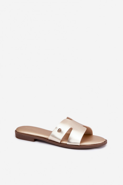 Chaussons Appartement pour femmes en cuir écologique couleur dorée Firvania