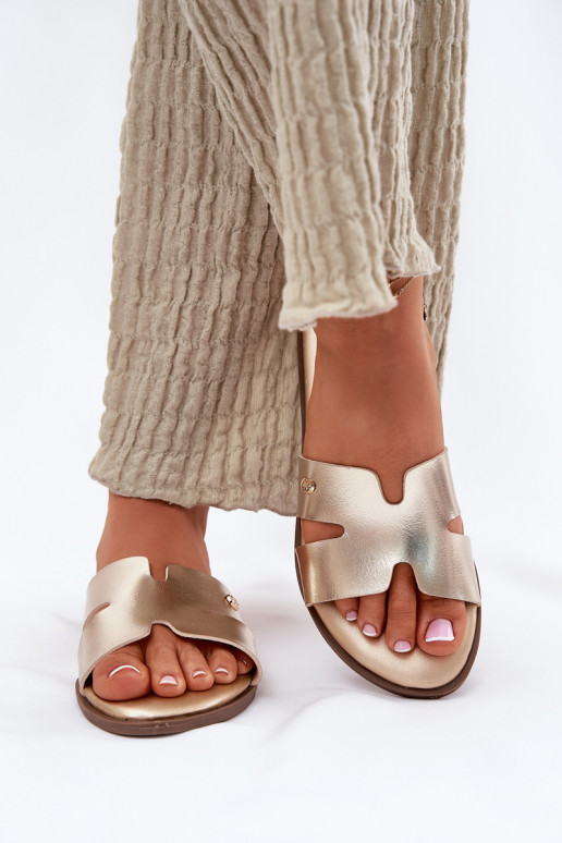 Chaussons Appartement pour femmes en cuir écologique couleur dorée Firvania