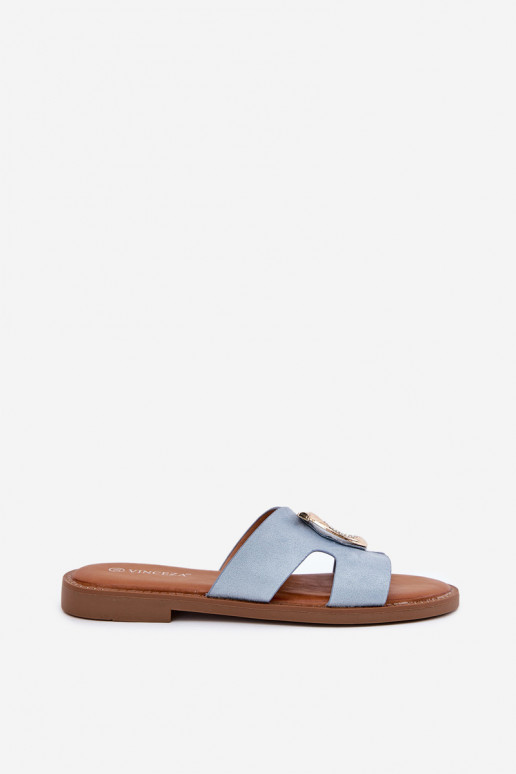 Pantoufles pour femmes avec des talons larges avec des ornements Vinceza 17381 couleur bleue