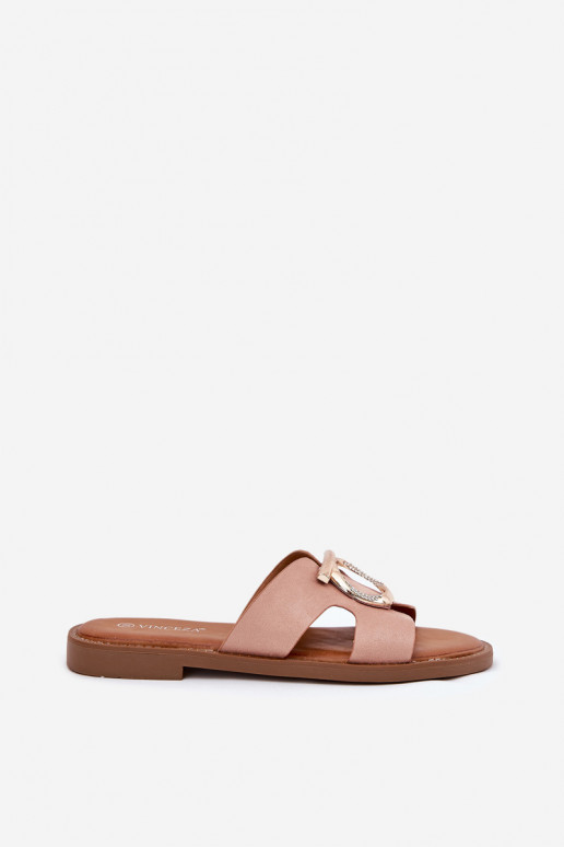 Pantoufles pour femmes avec des talons larges avec des ornements Vinceza 17381 beige