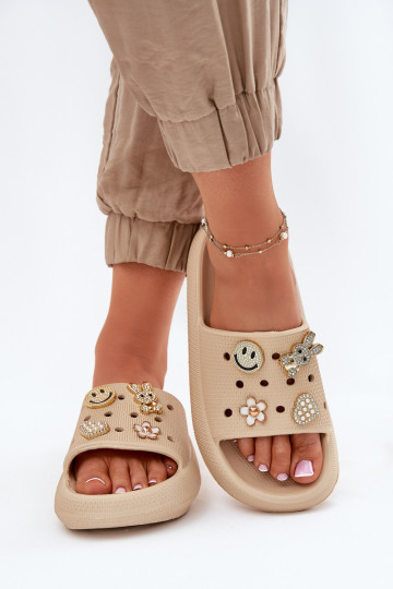 Pantoufles pour femmes Pantoufles légères Z Przypinkami Vinceza 76055 beige 2