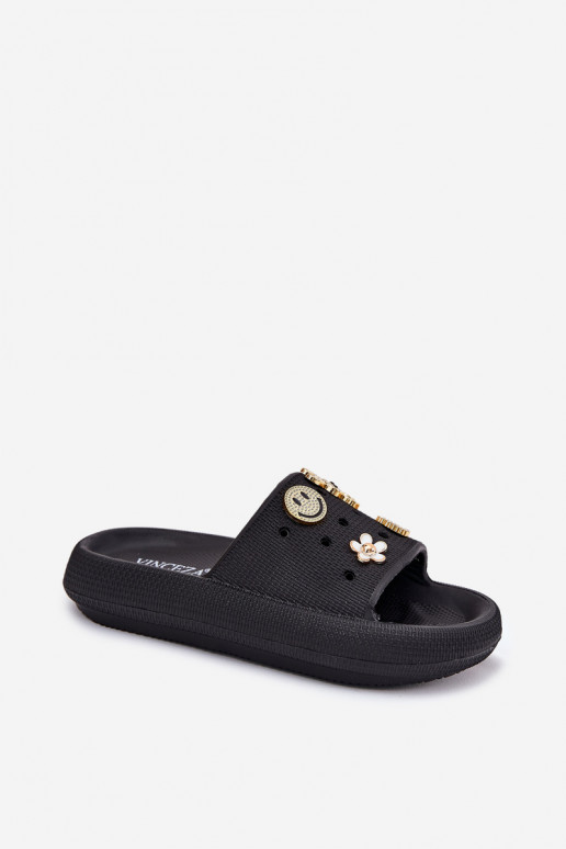 Pantoufles pour femmes Pantoufles légères Z Przypinkami Vinceza 76055 couleur noire