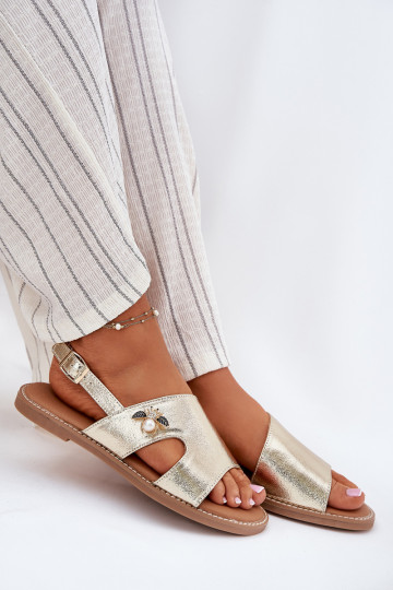 Sandales plates pour femmes Avec des décorations Detalem Vinceza 17378 couleur dorée