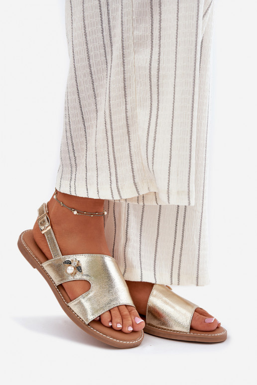 Sandales plates pour femmes Avec des décorations Detalem Vinceza 17378 couleur dorée