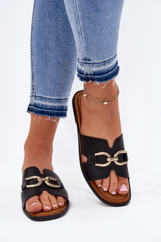 Chaussons Appartement pour femmes Avec des décorations Detalem couleur noire Amiresna