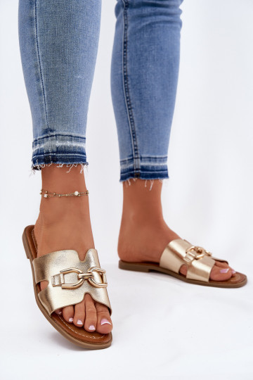 Chaussons Appartement pour femmes Avec des décorations Detalem couleur dorée Amiresna