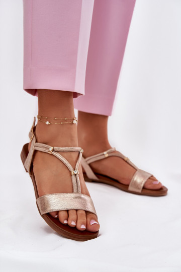 Féminin Sandales plates avec des bandes S.Barski KV51-120 couleur or rose 2