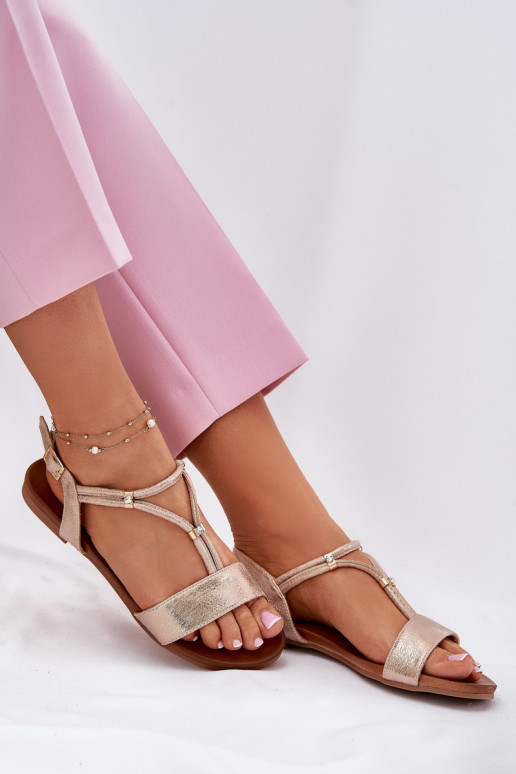 Féminin Sandales plates avec des bandes S.Barski KV51-120 couleur or rose