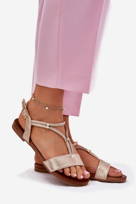 Féminin Sandales plates avec des bandes S.Barski KV51-120 couleur or rose